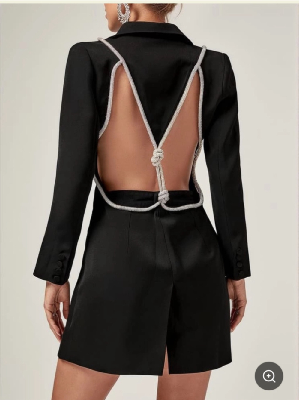 Plunge Backless Blazer Dress Crystal Open Back Tuxedo Mini Dress Medium